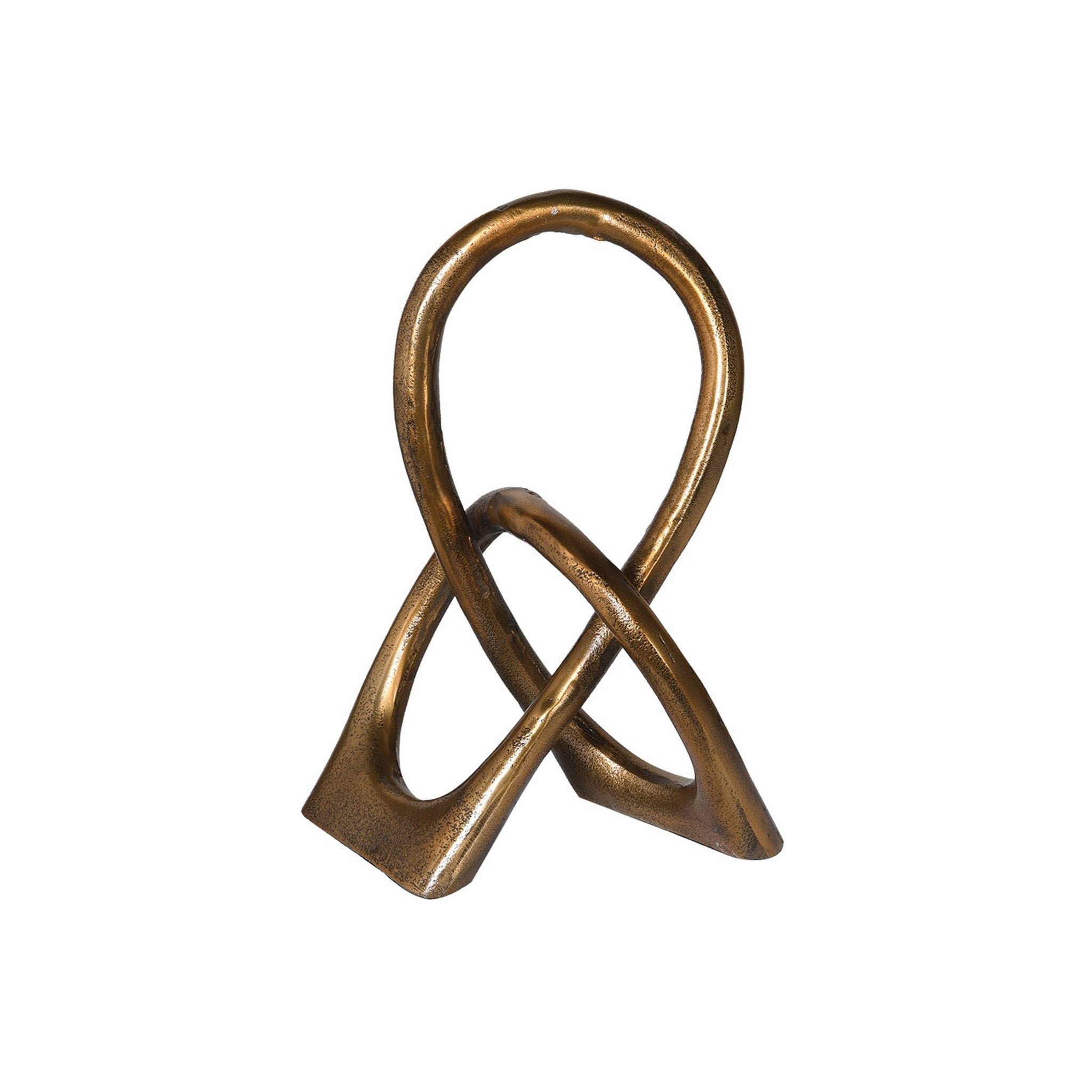 Antique gold, loop and knot sculpture. Dimensions: H:300 W:225 D:140 mm Materials: Aluminium Delivery: 7-10 days